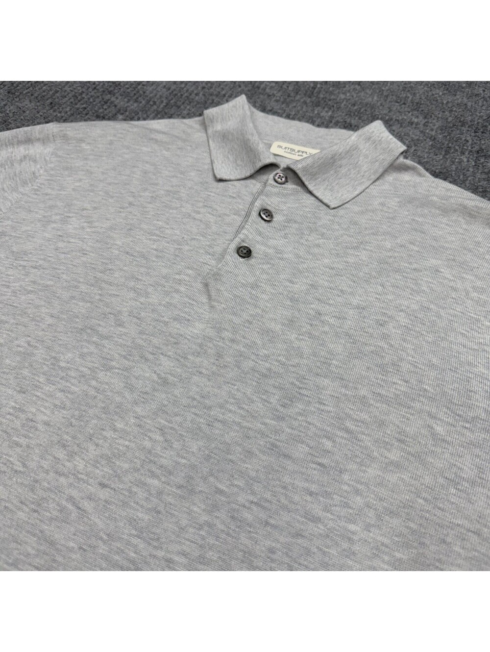 SuitSupply Polo Shirt Mens Large Gray Grey Silk Cotton Short Sleeve Stretch - Picture 1 of 9
